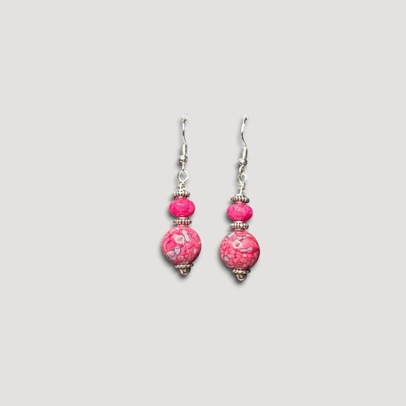 Rain Flower Jade & Faceted Pink Jade Earrings 925 Sterling Silver Ear Wires - Picture 7 of 11